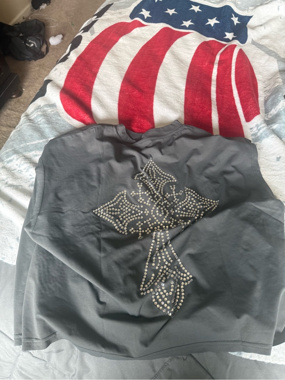 Men's Gray Tank Top with Studded Cross Detail